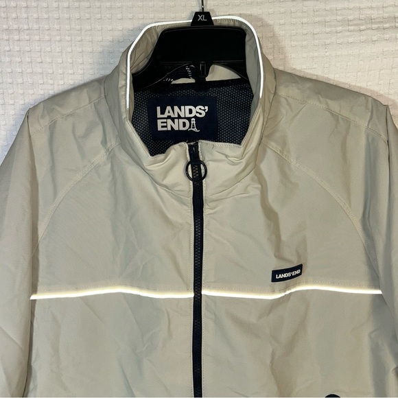 Lands End Mens L 42-44 Squall Classic Light Weight Cream Waterproof Nylon Jacket - Picture 6 of 12